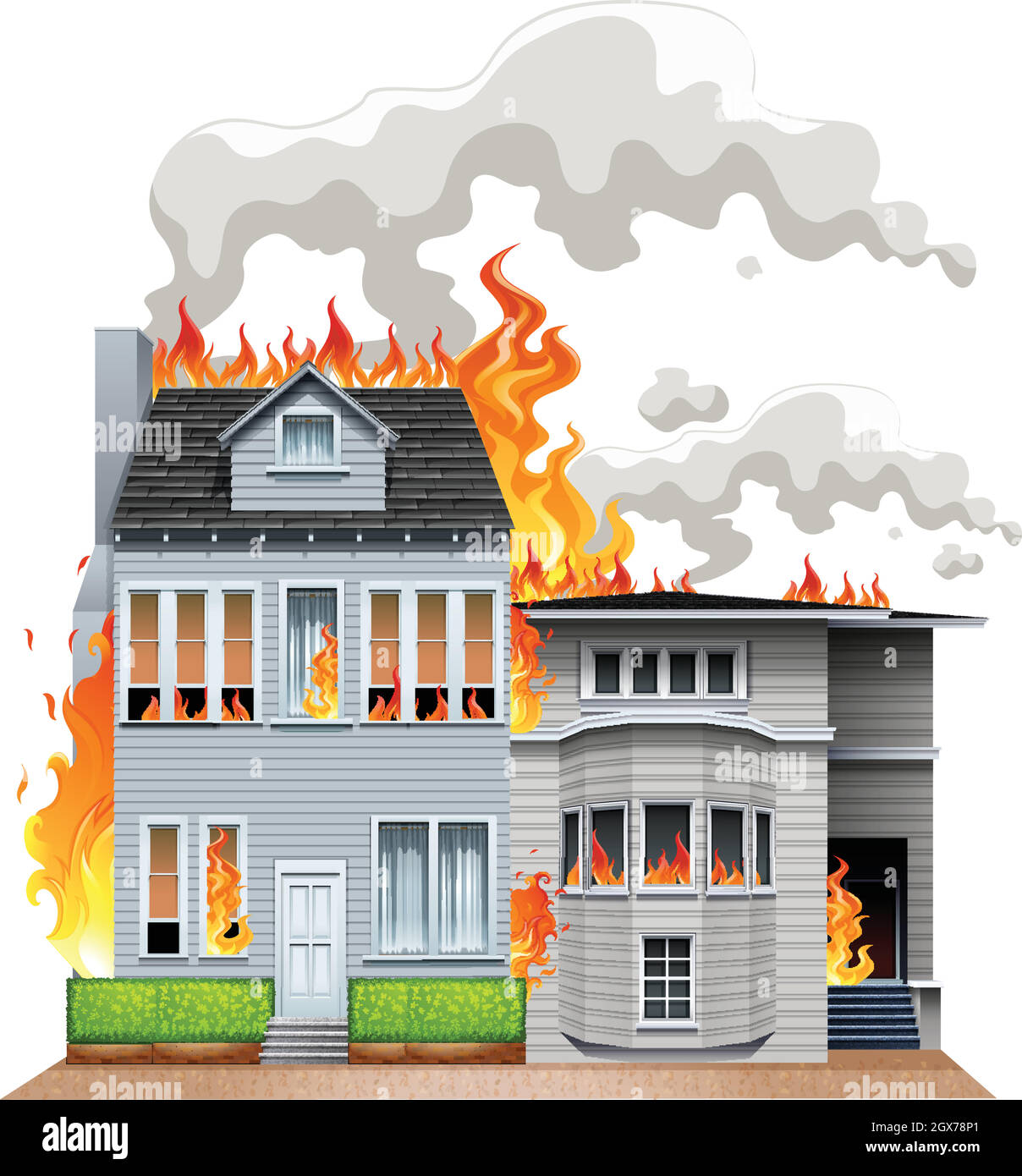 Fire scene at residential area Stock Vector