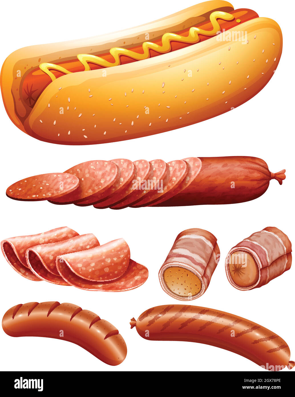 Different kind of meat and hotdog Stock Vector Image & Art - Alamy