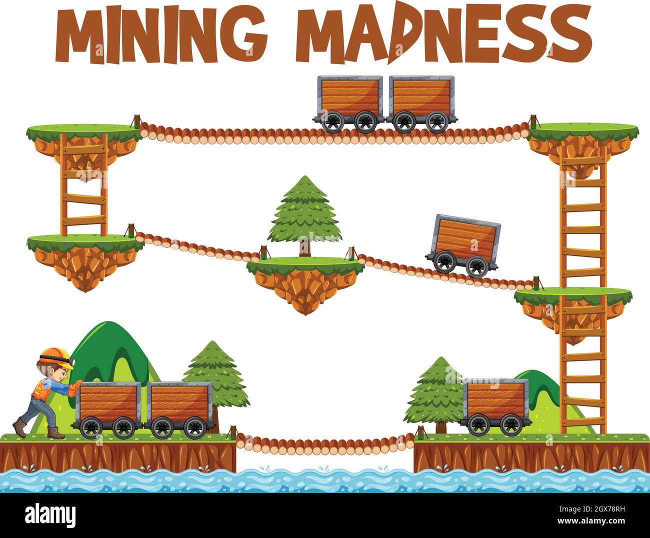 Adventure Mining Madness Game Template Stock Vector