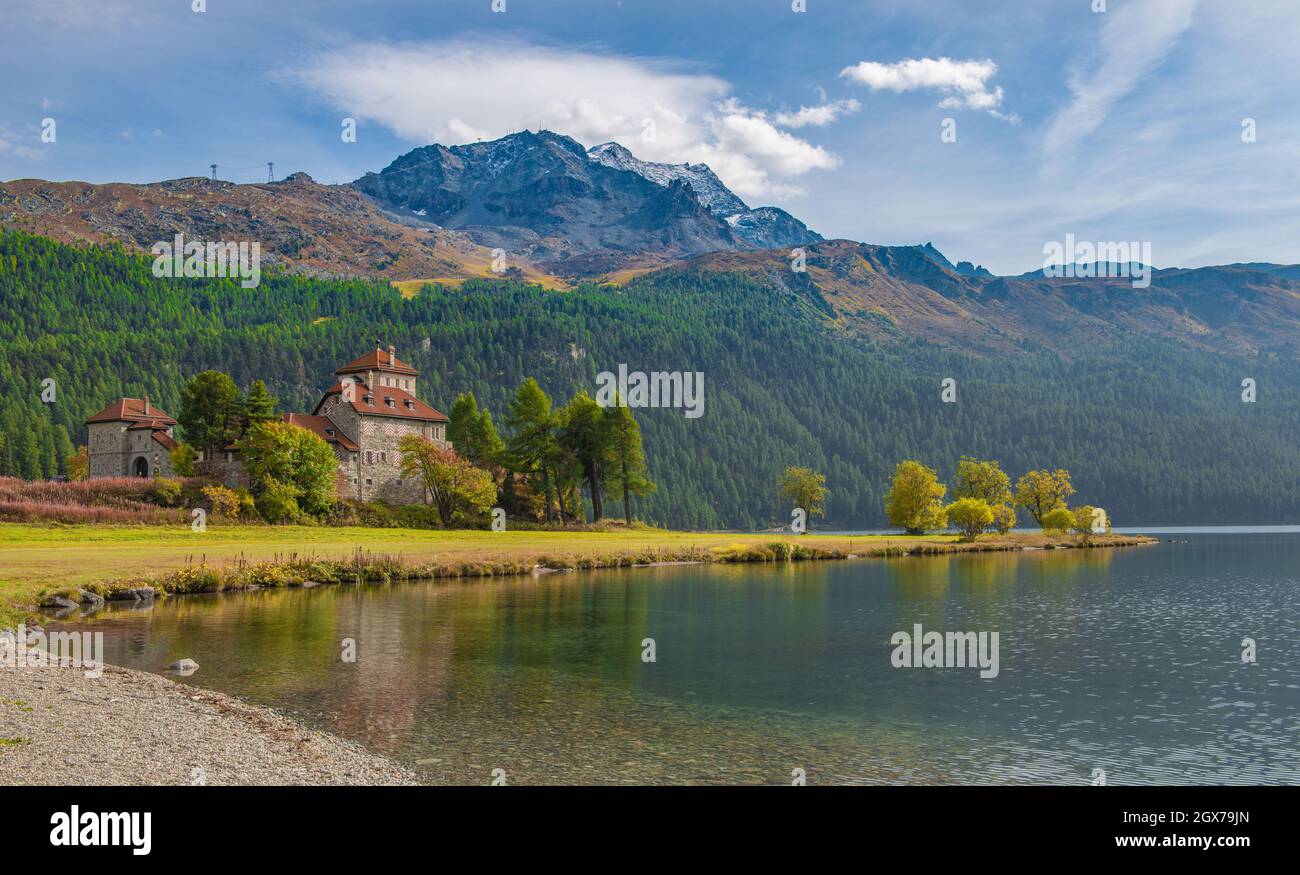 Silvaplana Switzerland 27 September 2021 Crap da Sass Castle on Lake Silvaplana Stock Photo Alamy