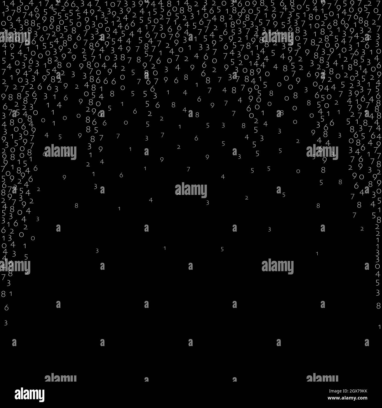 Falling numbers, big data concept. Binary white flying digits. Unique ...