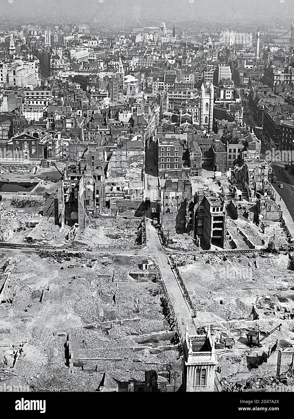 A view from St Paul's Cathedral across the rubble of London during teh Blitz Stock Photo