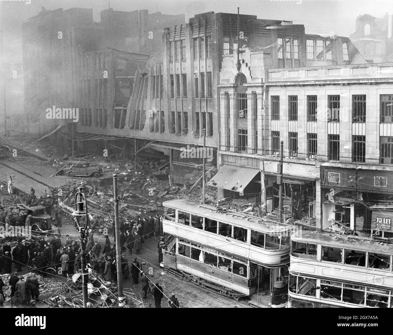 Bomb damage in Sheffield city centre during The Blitz, December 1940 Stock Photo