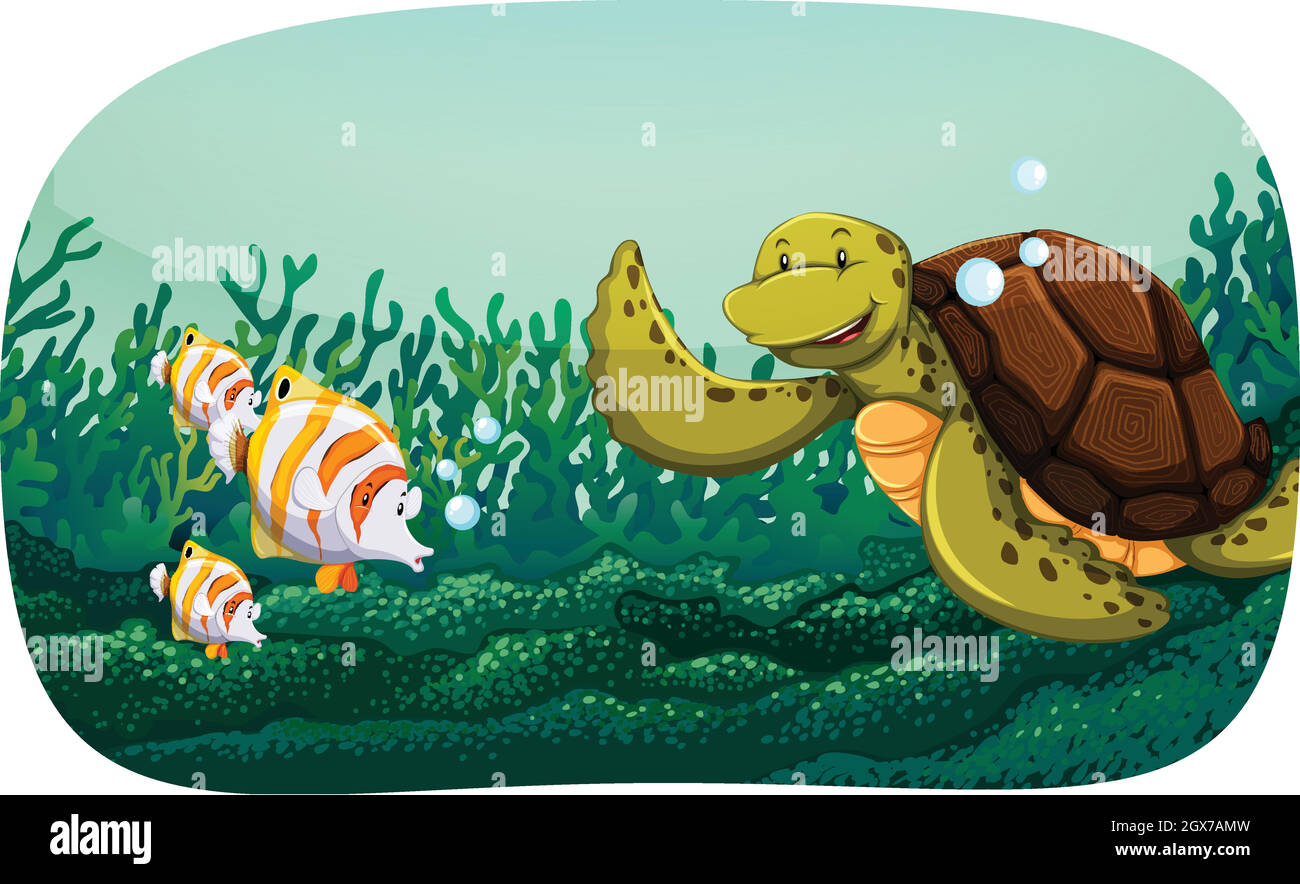 Turtle and fish Stock Vector