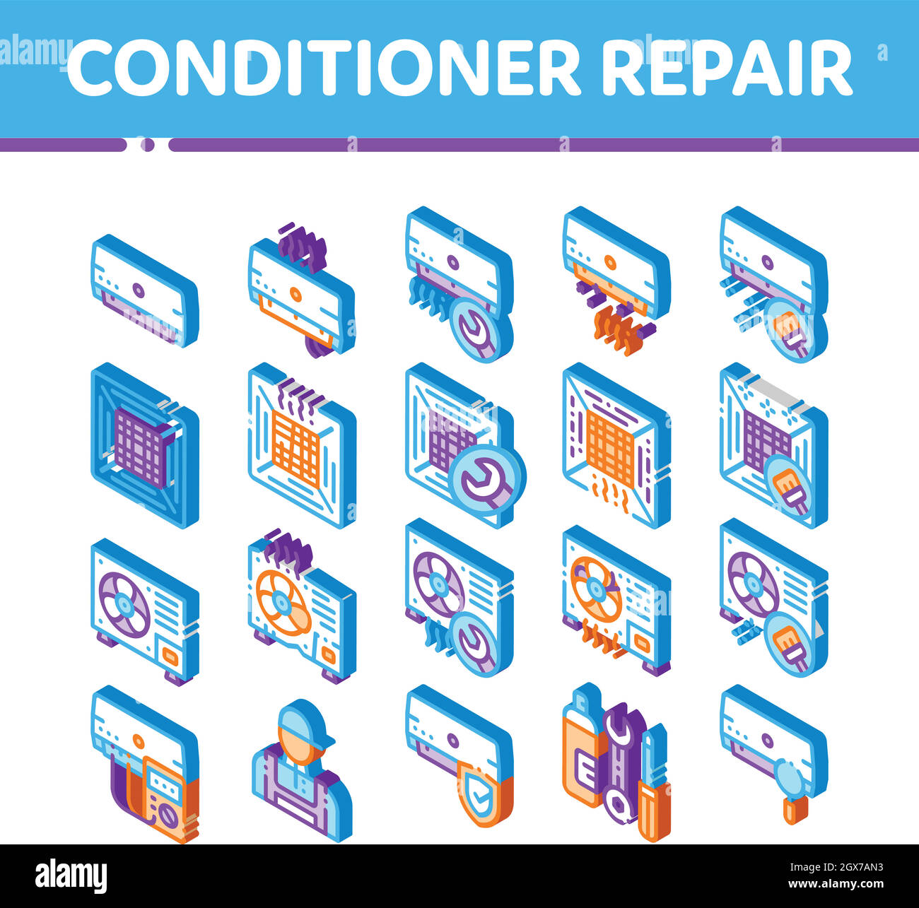 Conditioner Repair Vector Isometric Icons Set Stock Vector Image & Art ...