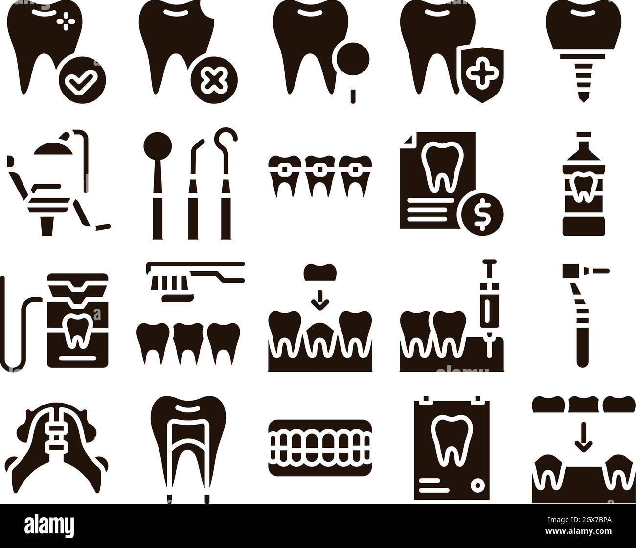 Stomatology Collection Glyph Icons Set Vector Stock Vector