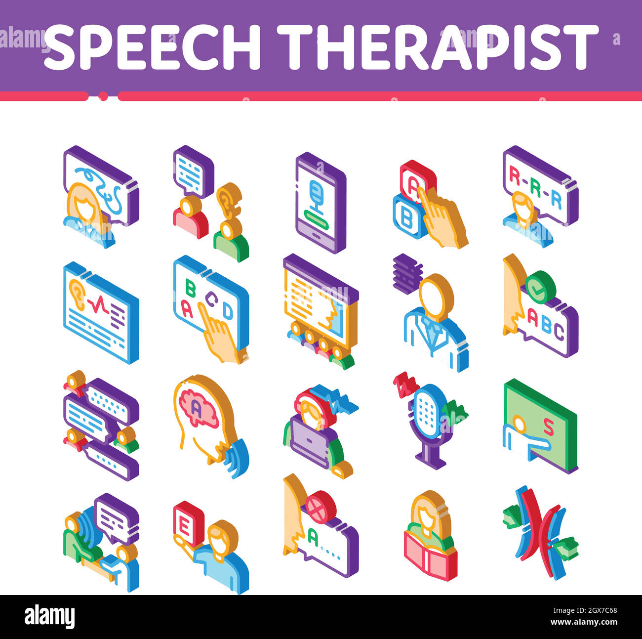 Speech Therapist Help Isometric Icons Set Vector Stock Vector
