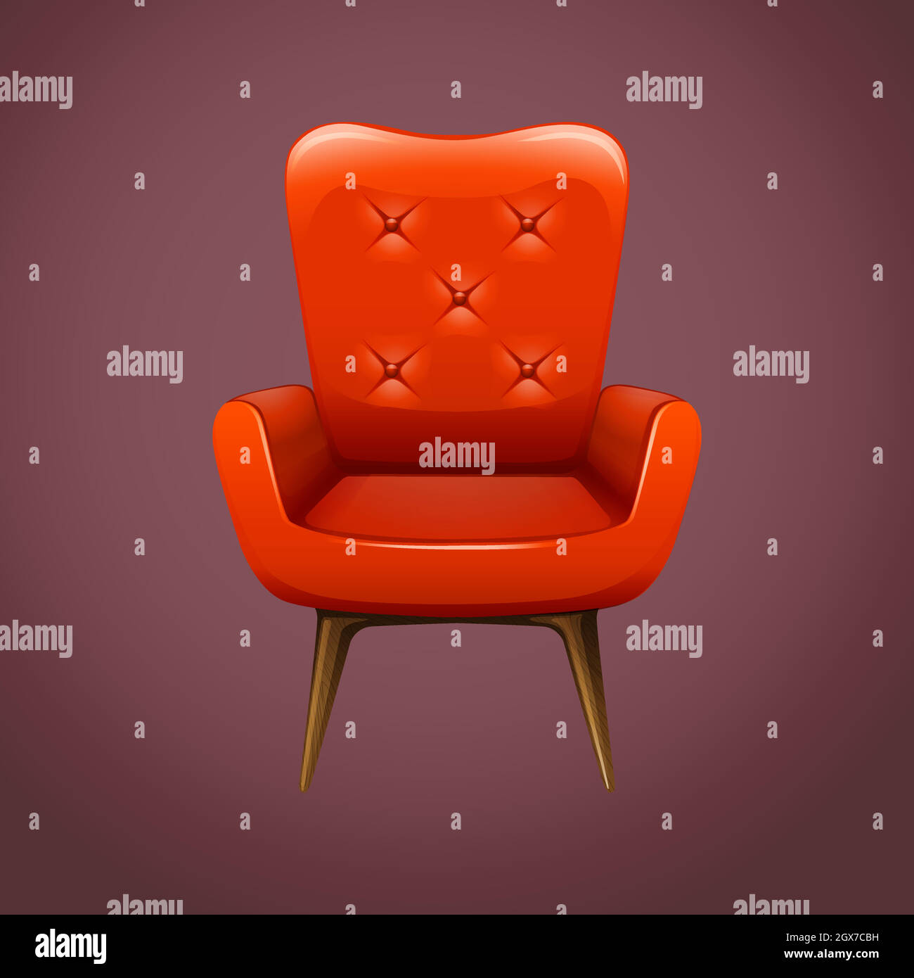 Red armchair with wooden legs Stock Vector