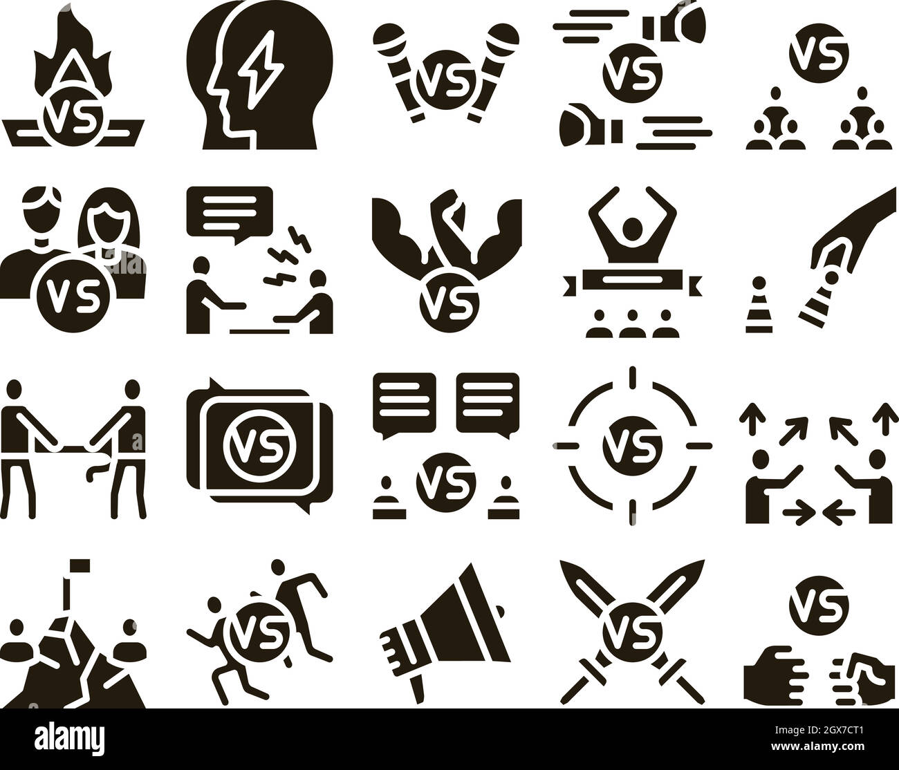 Battle Competition Glyph Set Vector Stock Vector