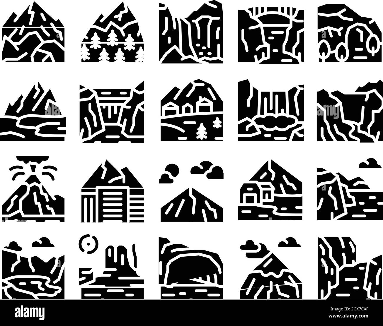 Mountain Landscape Glyph Set Vector Stock Vector
