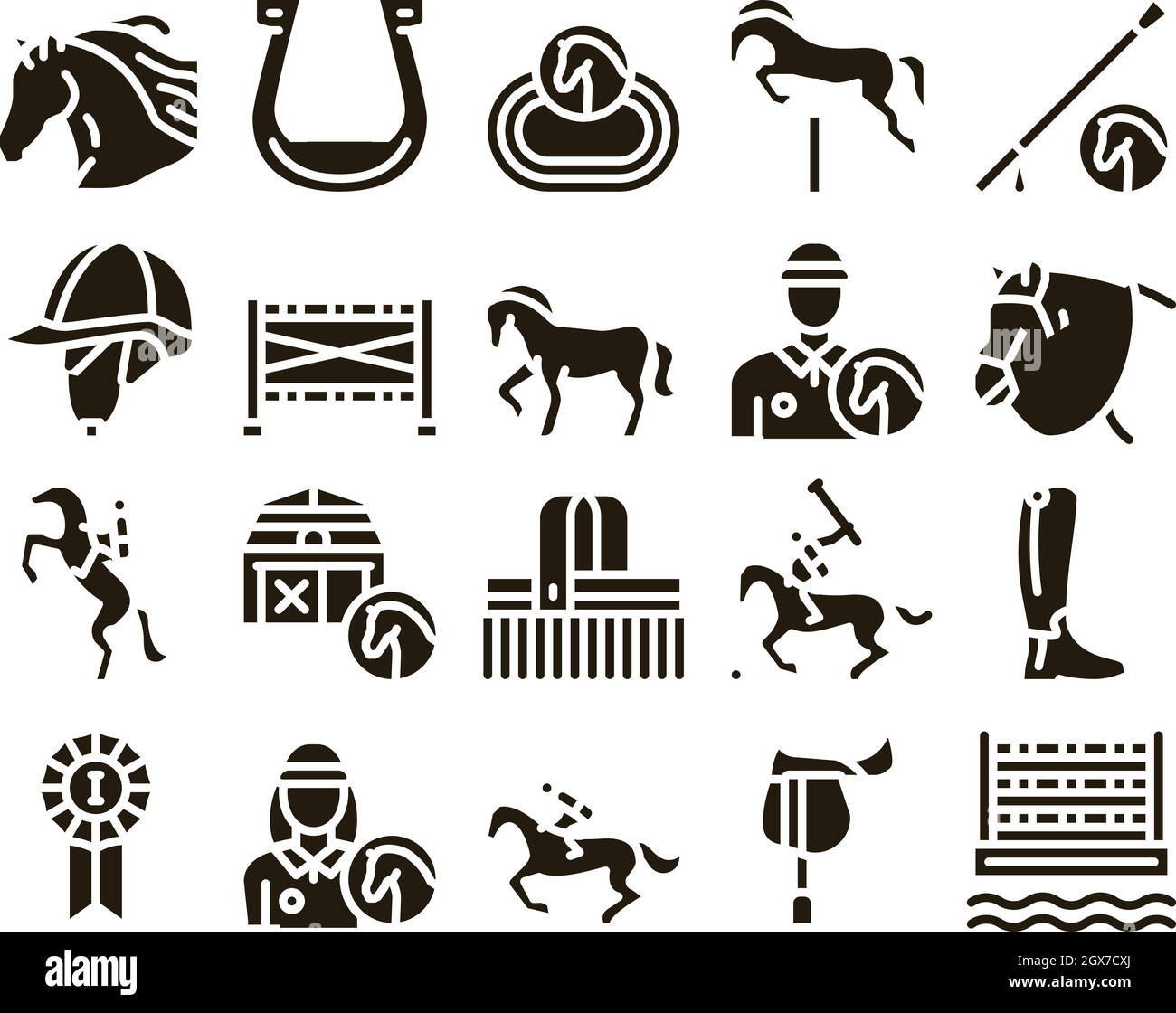 Equestrian Animal Glyph Set Vector Stock Vector