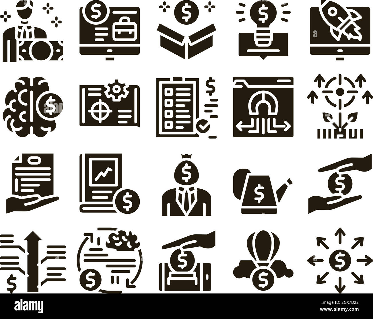 Crowdfunding Business Glyph Set Vector Stock Vector
