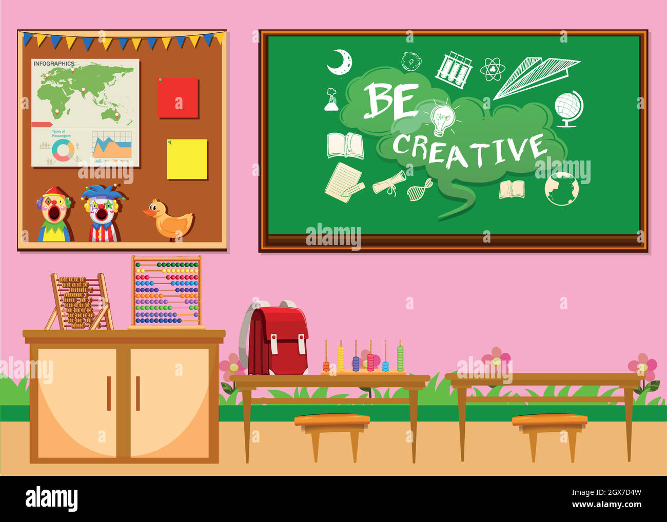 Elementary classroom with board and chairs Stock Vector Image & Art Alamy