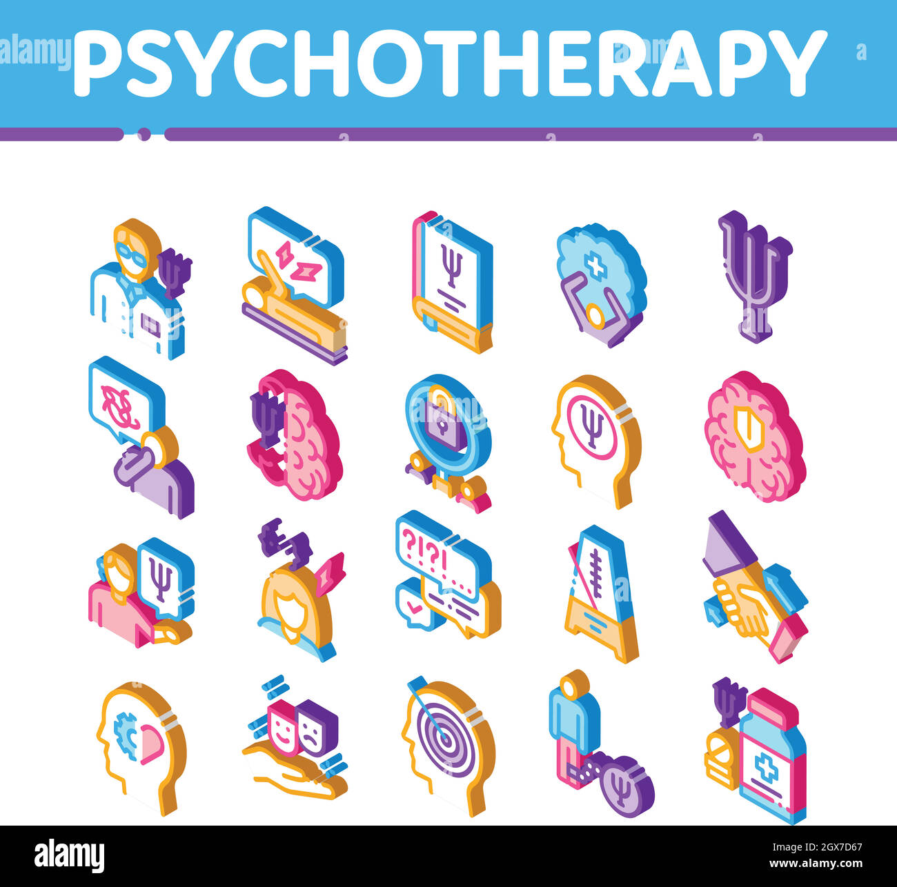Psychotherapy Help Isometric Icons Set Vector Stock Vector