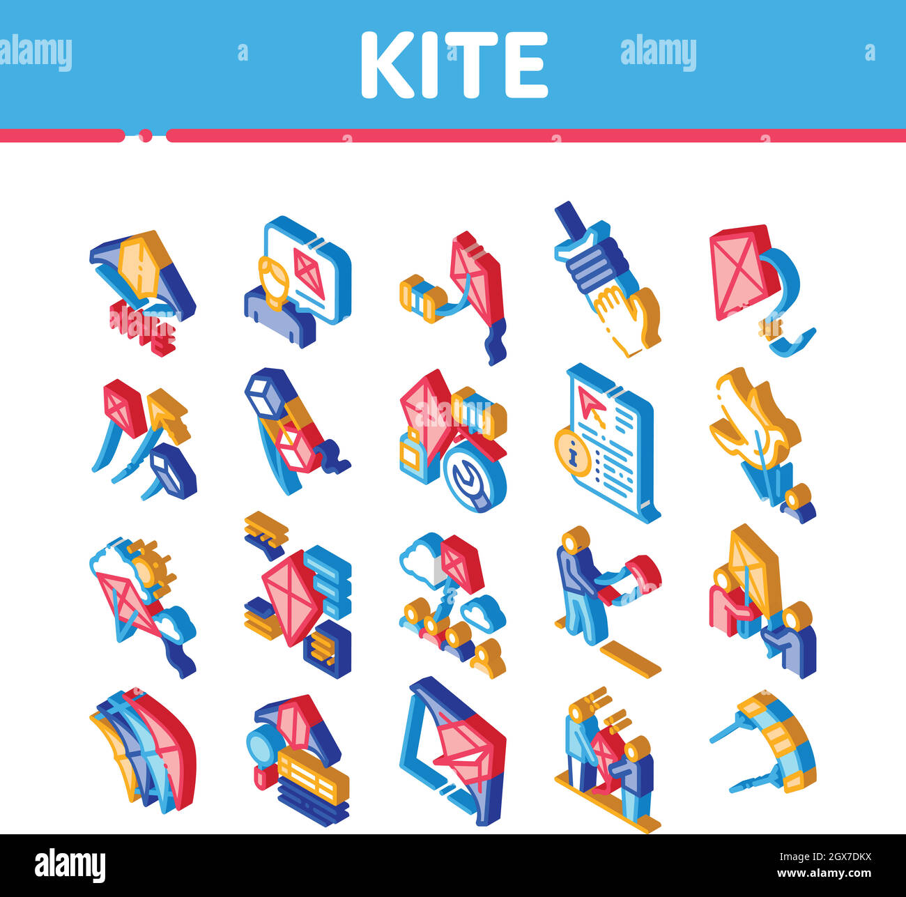 Kite Flying Air Toy Isometric Icons Set Vector Stock Vector Image & Art ...