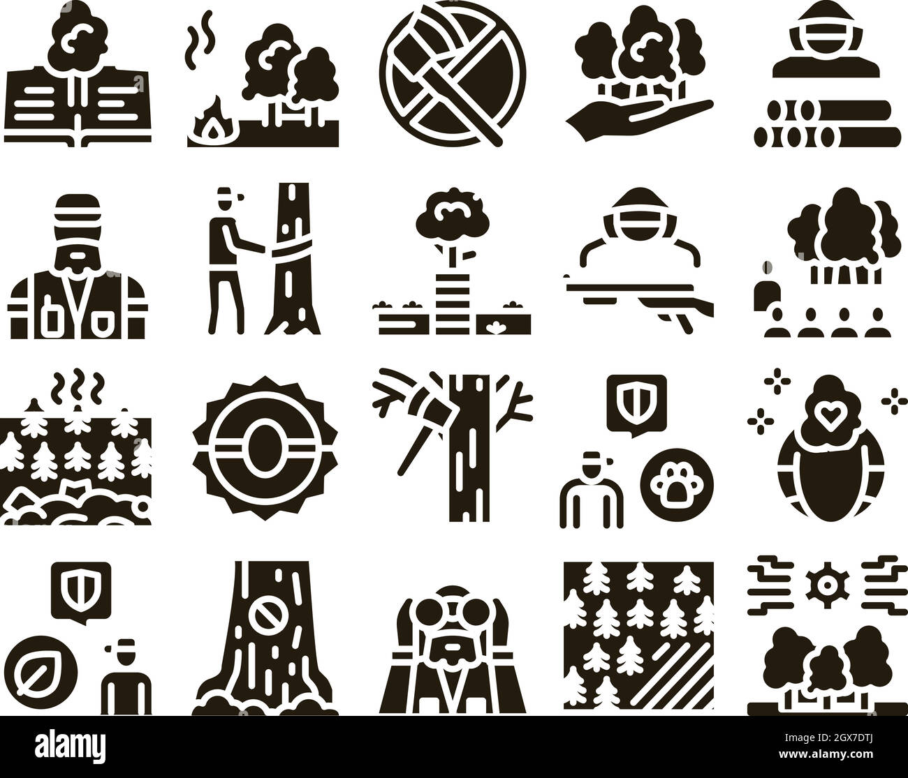 Forestry Lumberjack Glyph Set Vector Stock Vector
