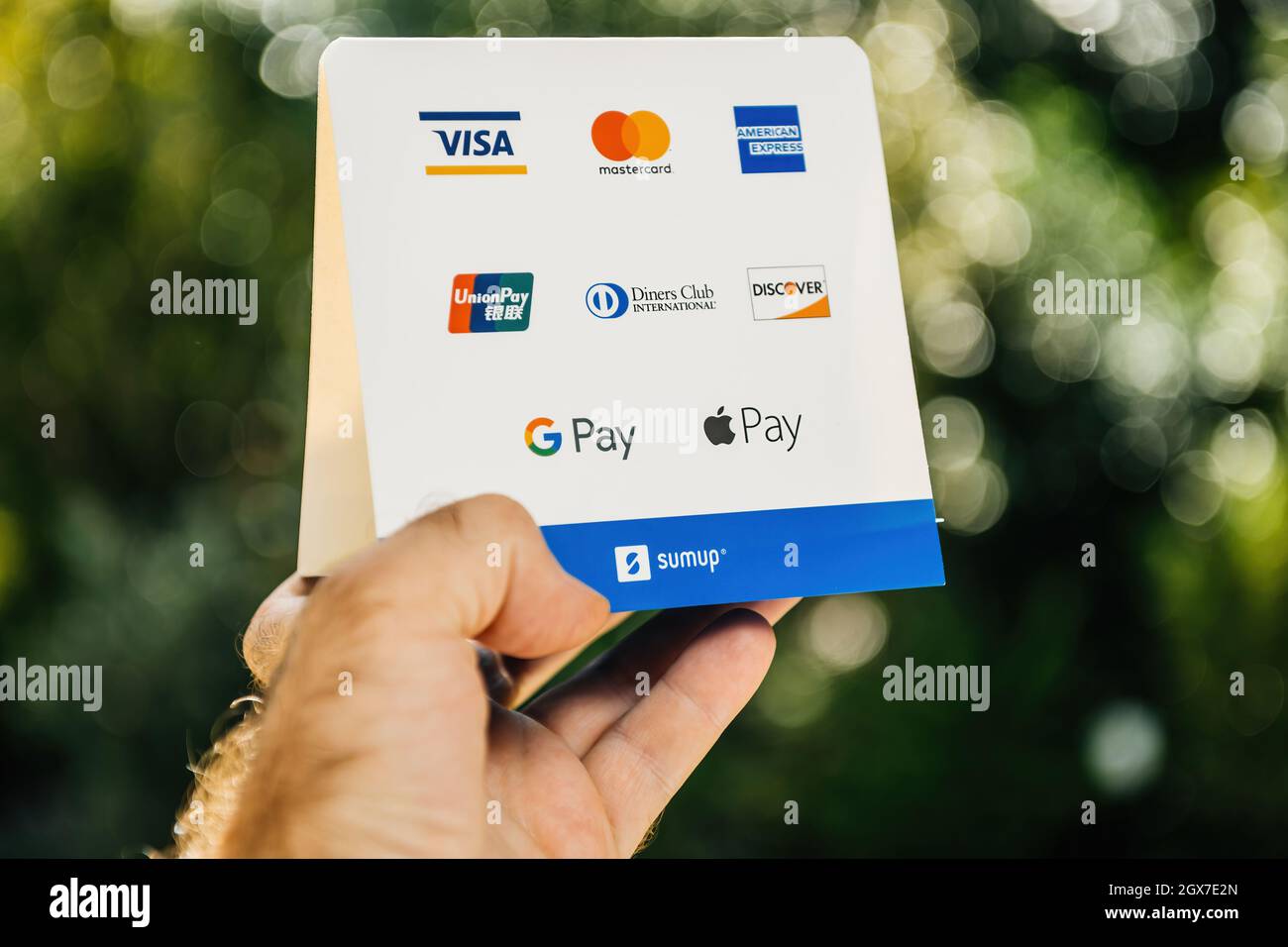 Visa, Mastercard, American Express, UnionPay, Diners Club international,  Discover, GPay and Apple Pay Stock Photo - Alamy