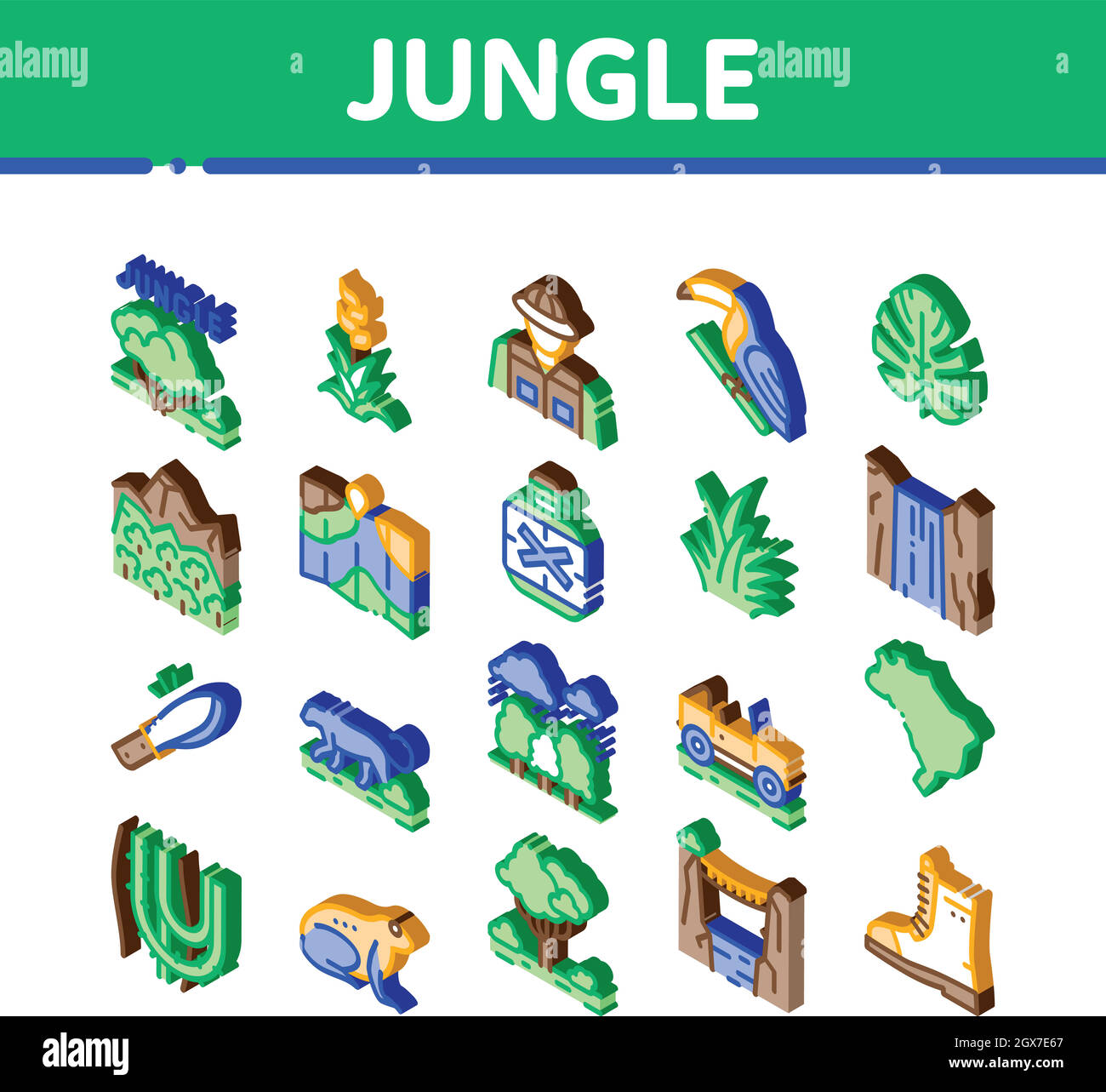 Jungle Tropical Forest Isometric Icons Set Vector Stock Vector Image ...
