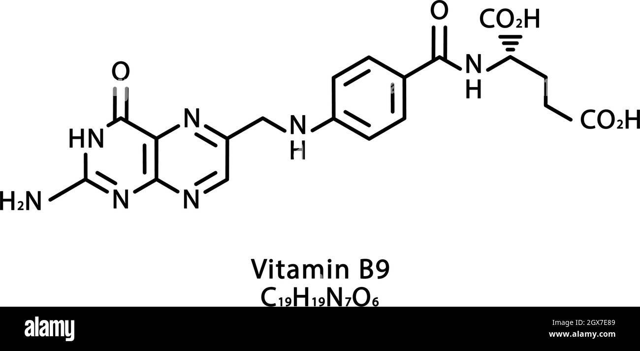 Vitamin B9 Folic acid molecular structure. Vitamin B9 Folic acid skeletal  chemical formula. Chemical molecular formulas Stock Vector Image & Art -  Alamy