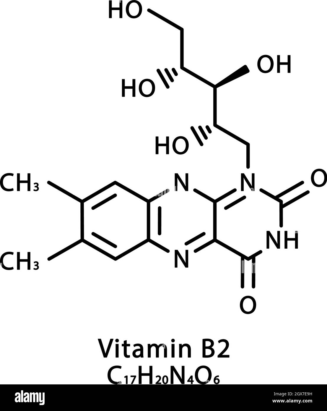 Vitamin B2 Riboflavin molecular structure. Vitamin B2 Riboflavin skeletal  chemical formula. Chemical molecular formulas Stock Vector Image & Art -  Alamy