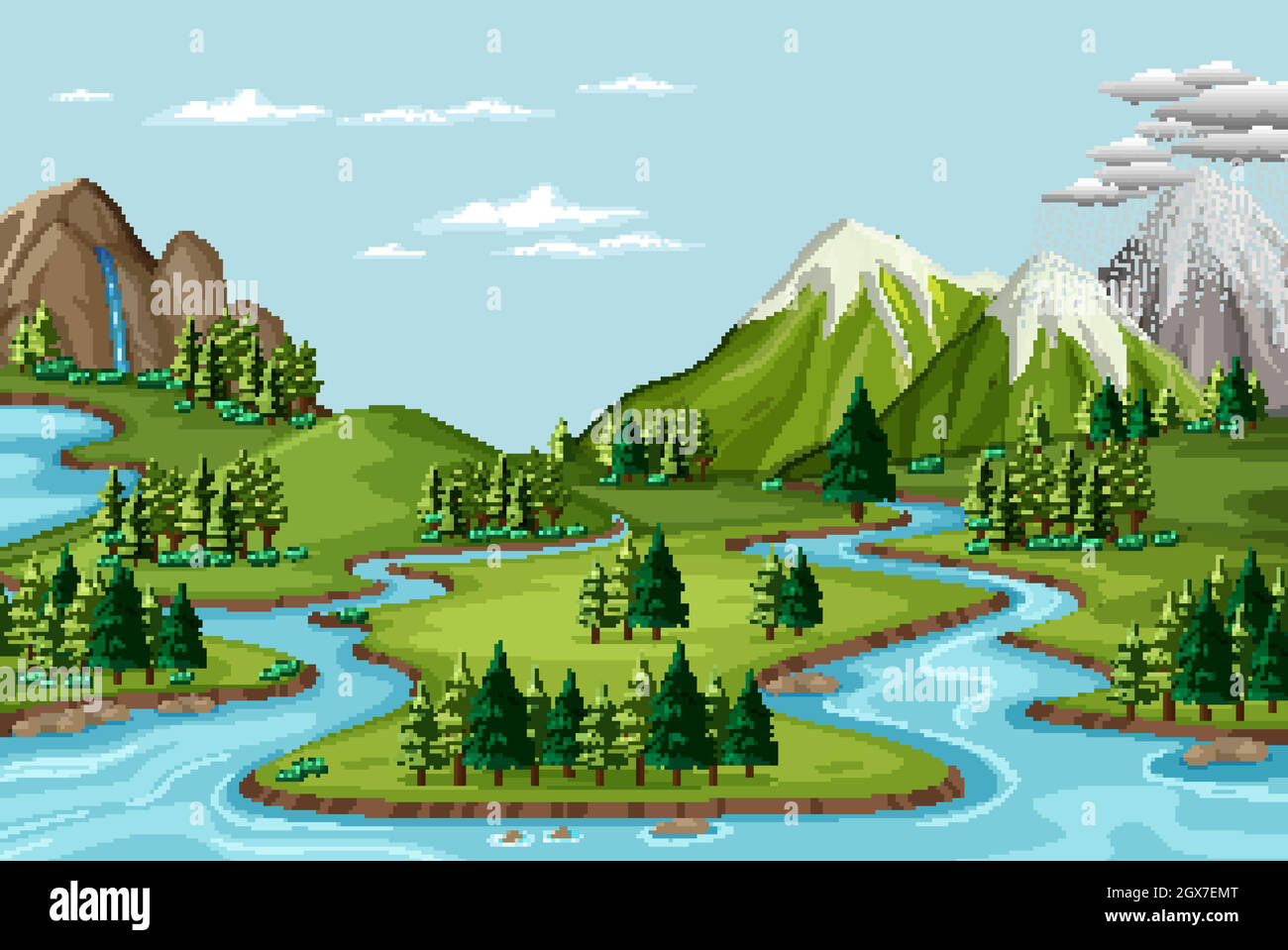 Bird's eye view with nature park landscape scene Stock Vector