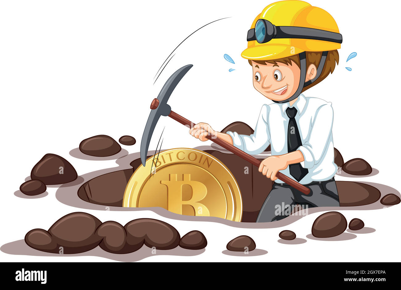 An Office Worker Mining Bitcoin Stock Vector