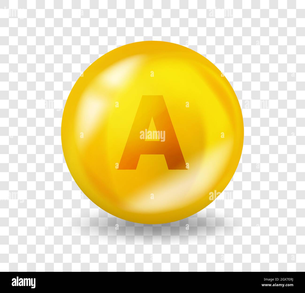 Vitamin A Retinol. Vitamin complex illustration concept. A Retinol pill capsule. 3D Yellow drug nutrition design. Stock Vector