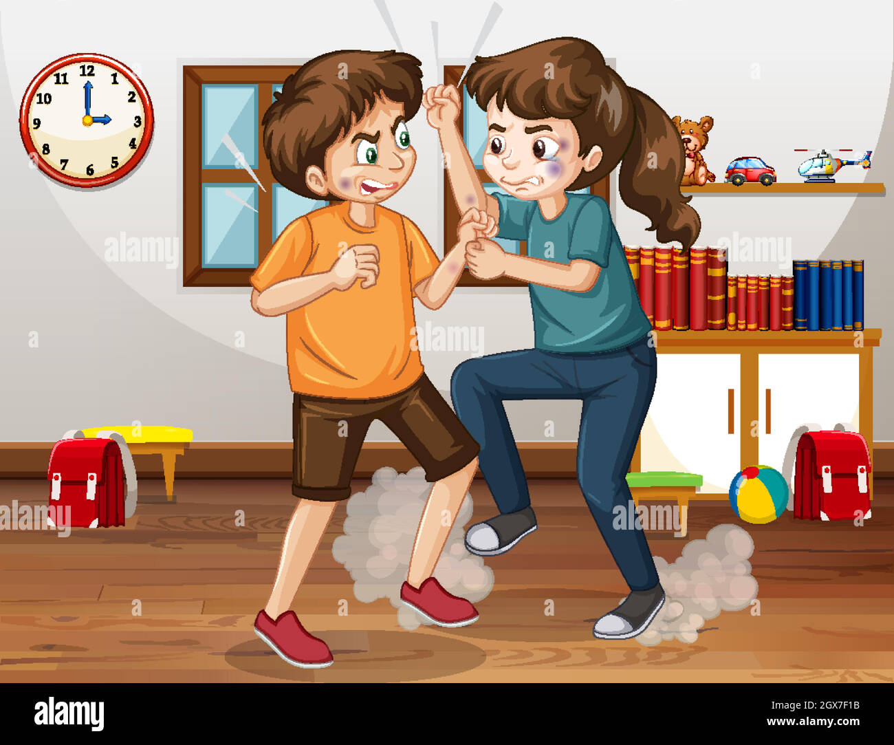 Domestic violence scene with people fighting at home Stock Vector
