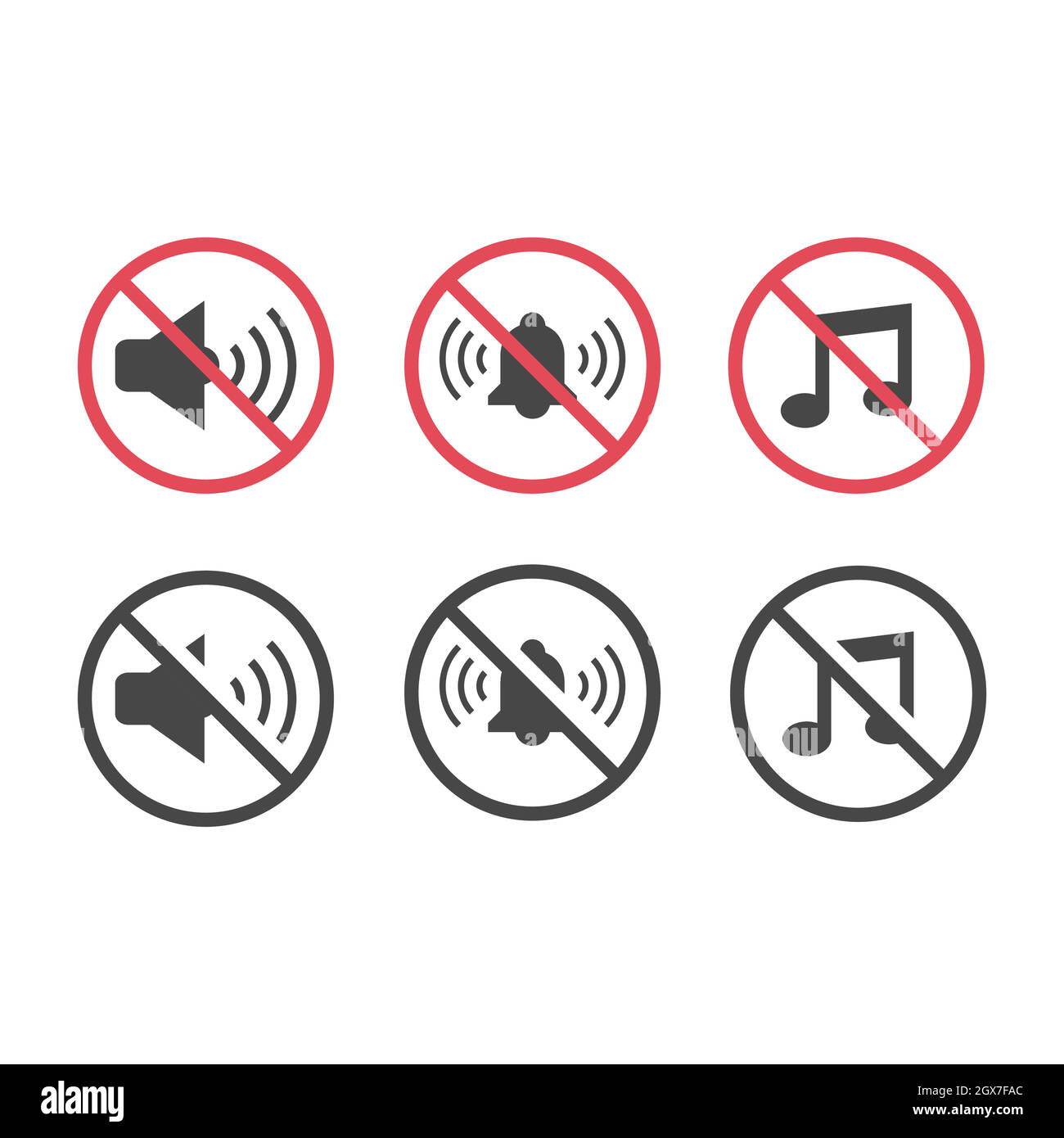 No noise red prohibition sign set Stock Vector