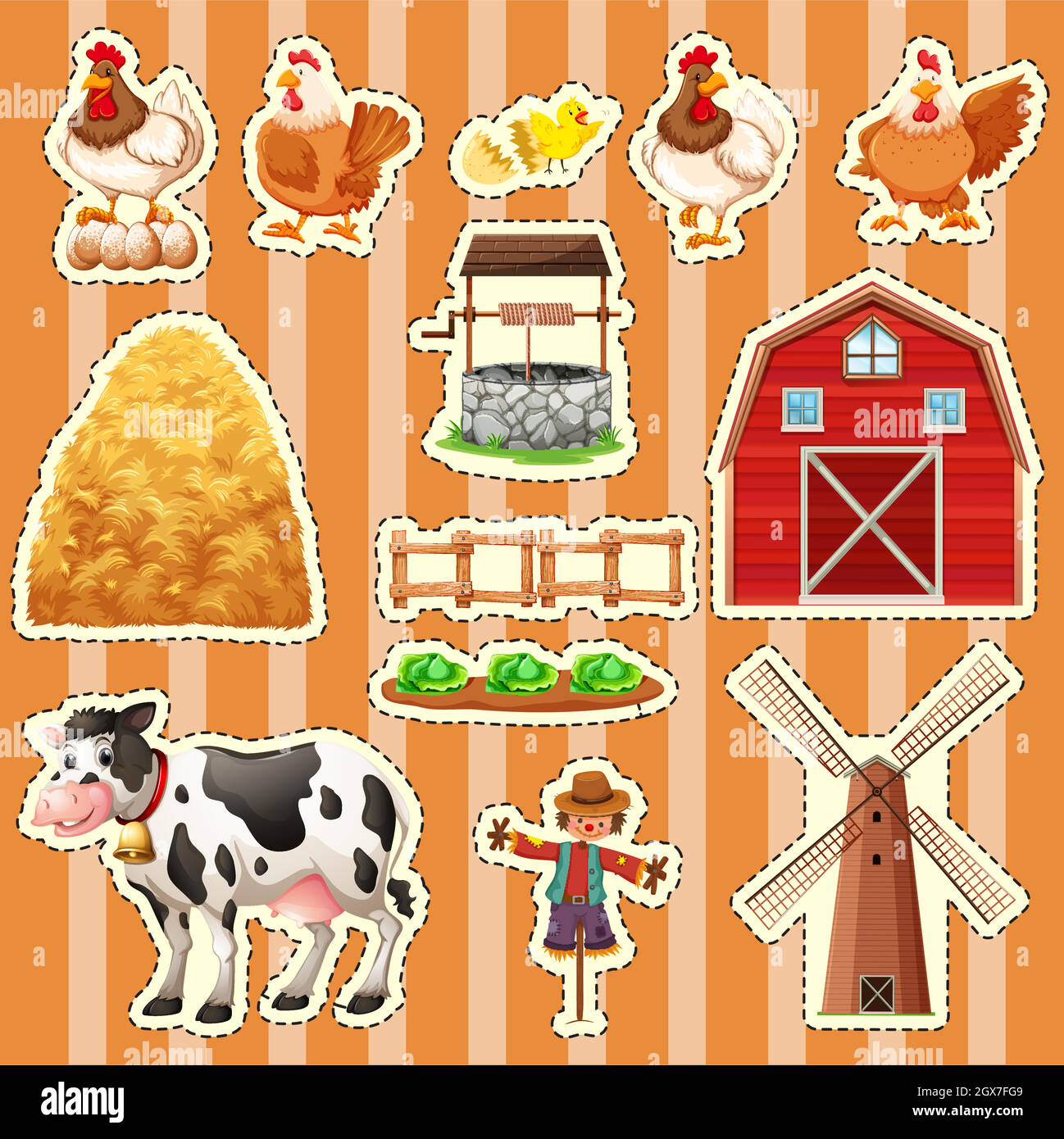 Sticker design for farm animals Stock Vector