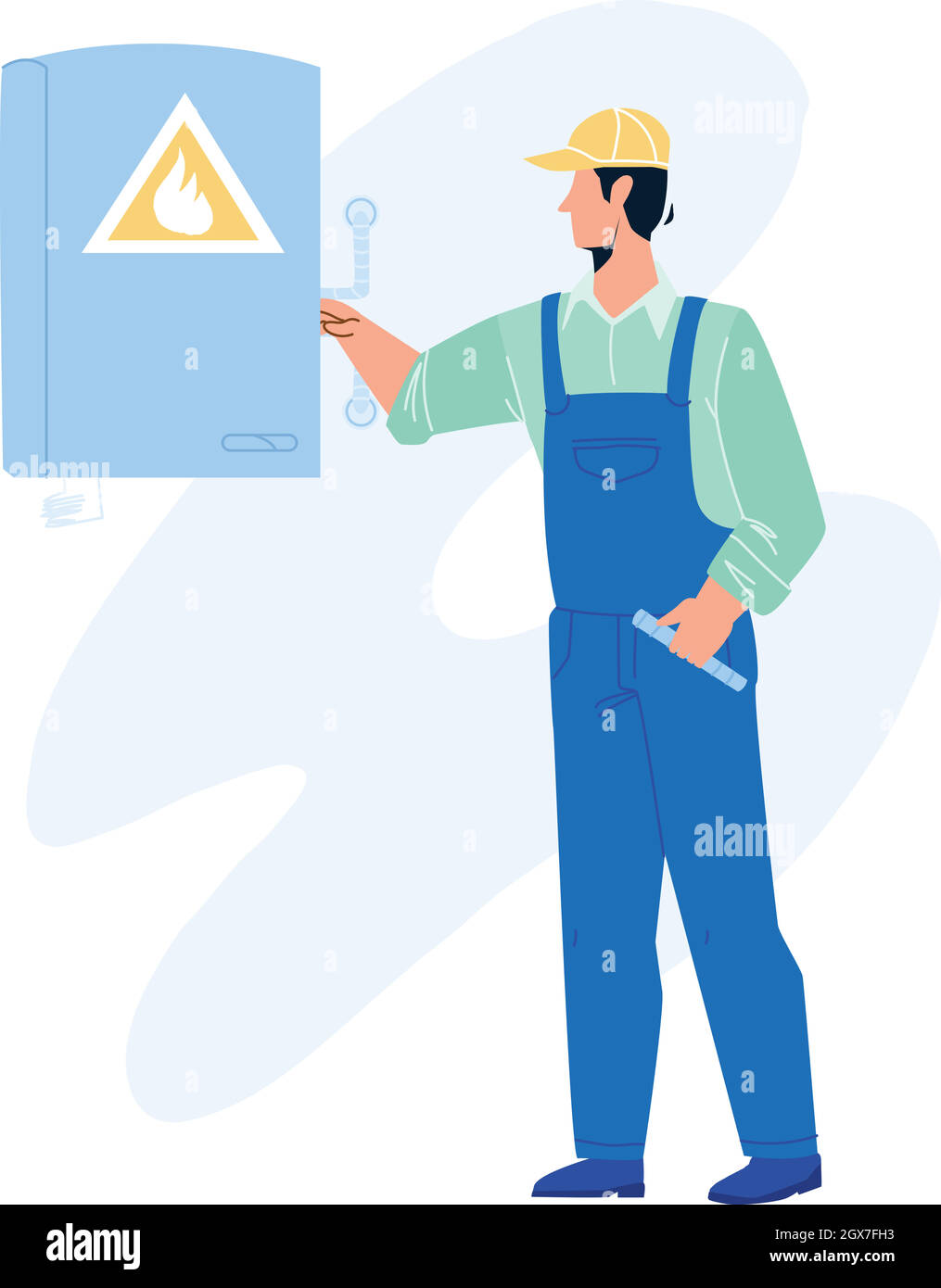 Gas Technician Worker Check Heating Boiler Vector Stock Vector