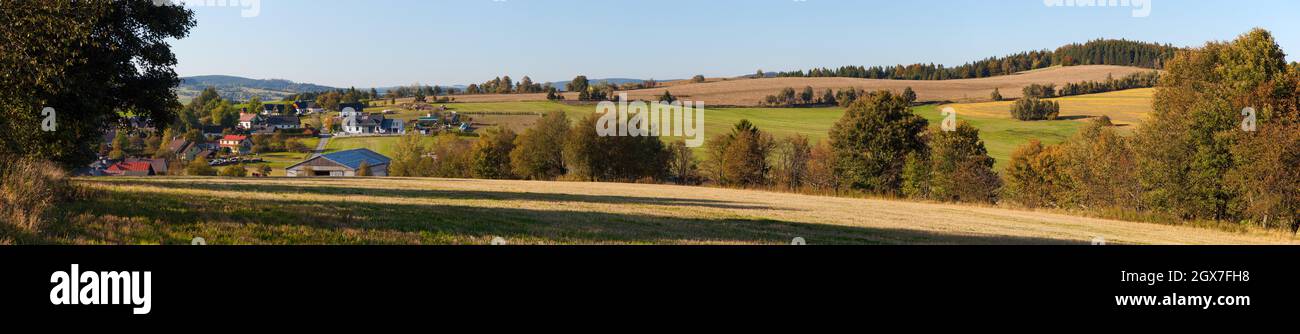 autumn panorama from bohemian and moravian highland, Metodka hill, Czech Republic Stock Photo