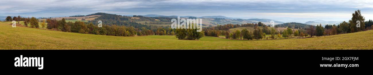 autumn panorama from bohemian and moravian highland, Metodka hill, Czech Republic Stock Photo