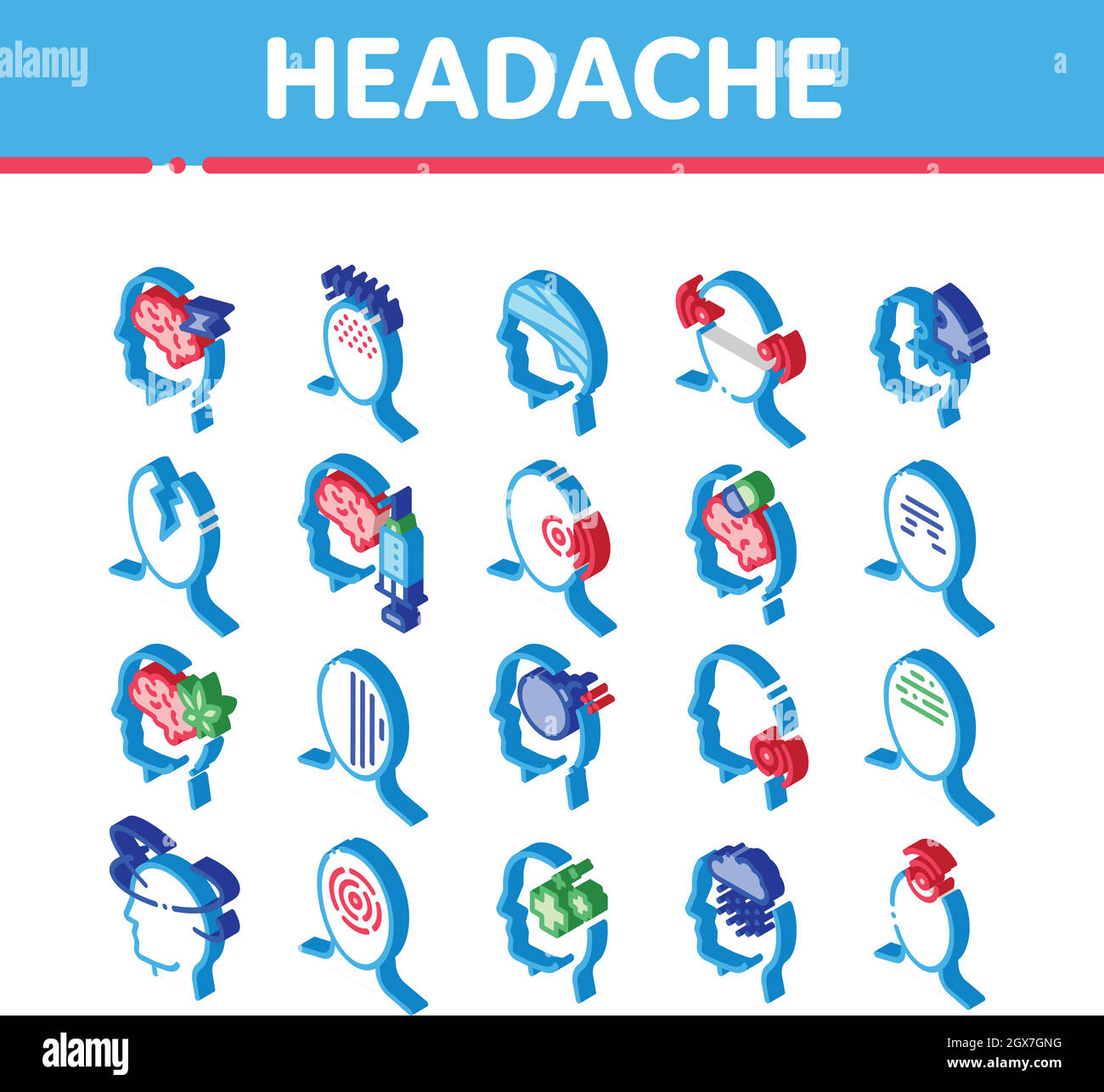 Headache Isometric Icons Set Vector Stock Vector