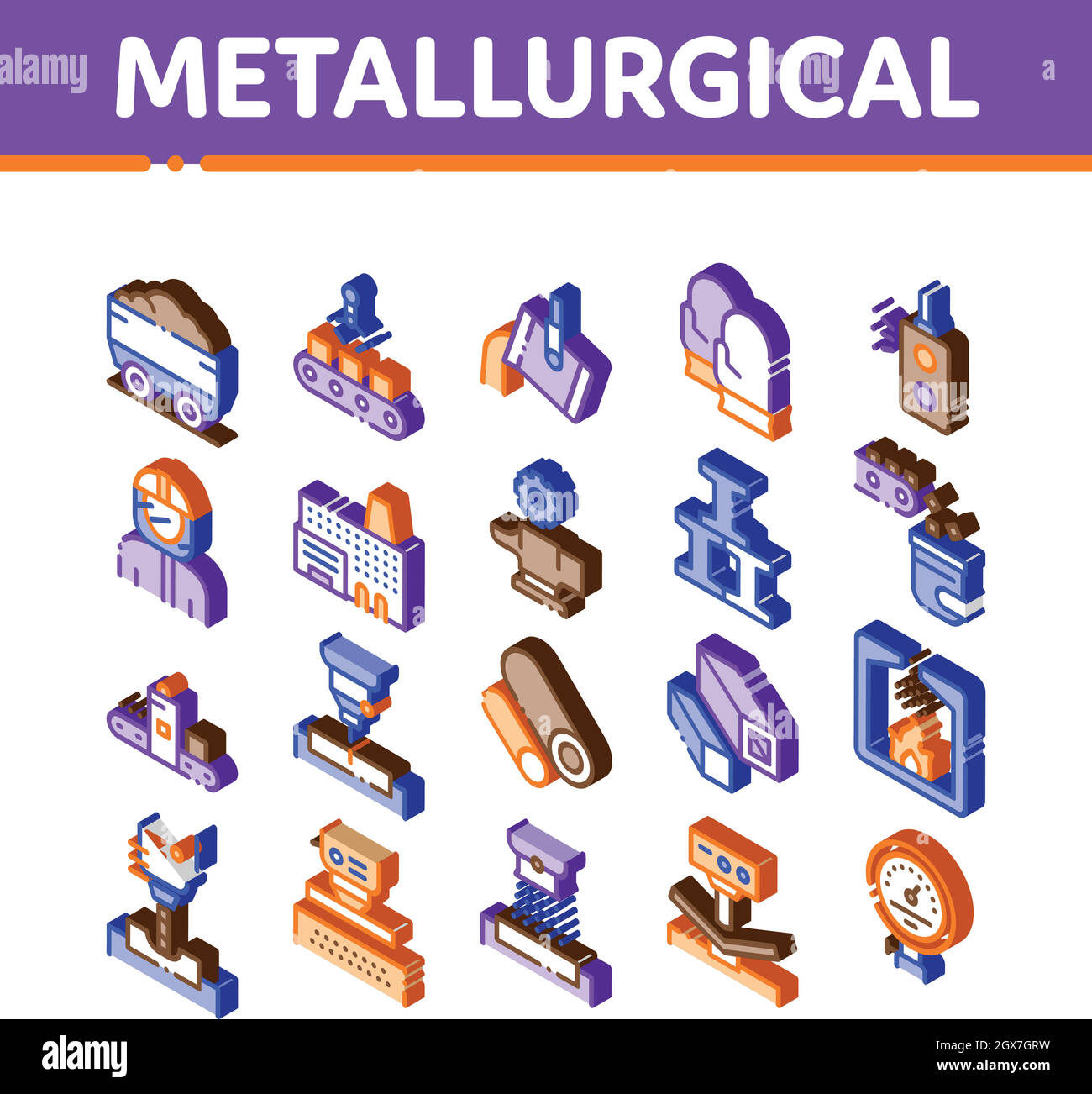 Metallurgical Isometric Elements Icons Set Vector Stock Vector