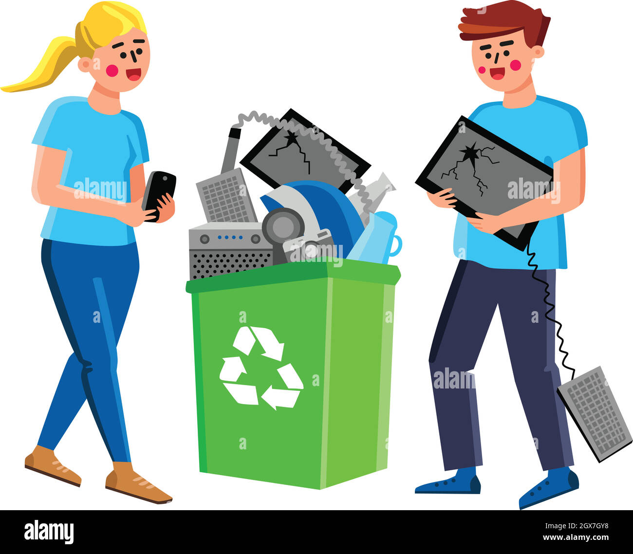 Electronic Waste People Throw Out In Basket Vector Stock Vector