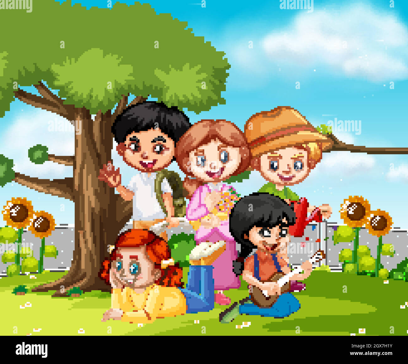 Scene with many children in the park Stock Vector Image & Art - Alamy