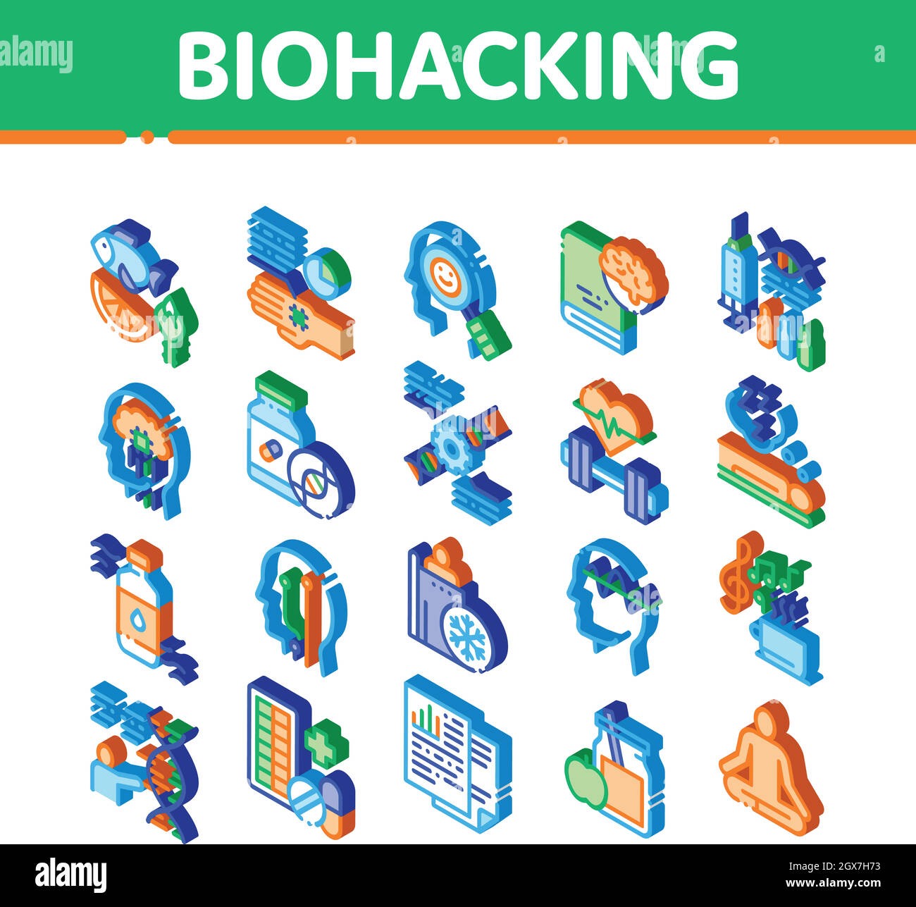 Biohacking Isometric Elements Icons Set Vector Stock Vector