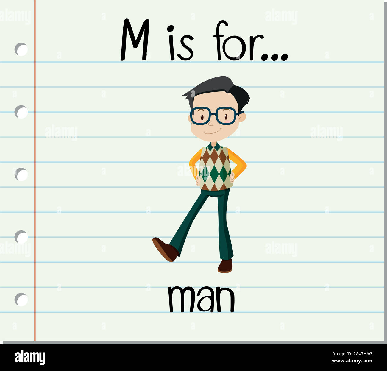 Flashcard letter M is for man Stock Vector