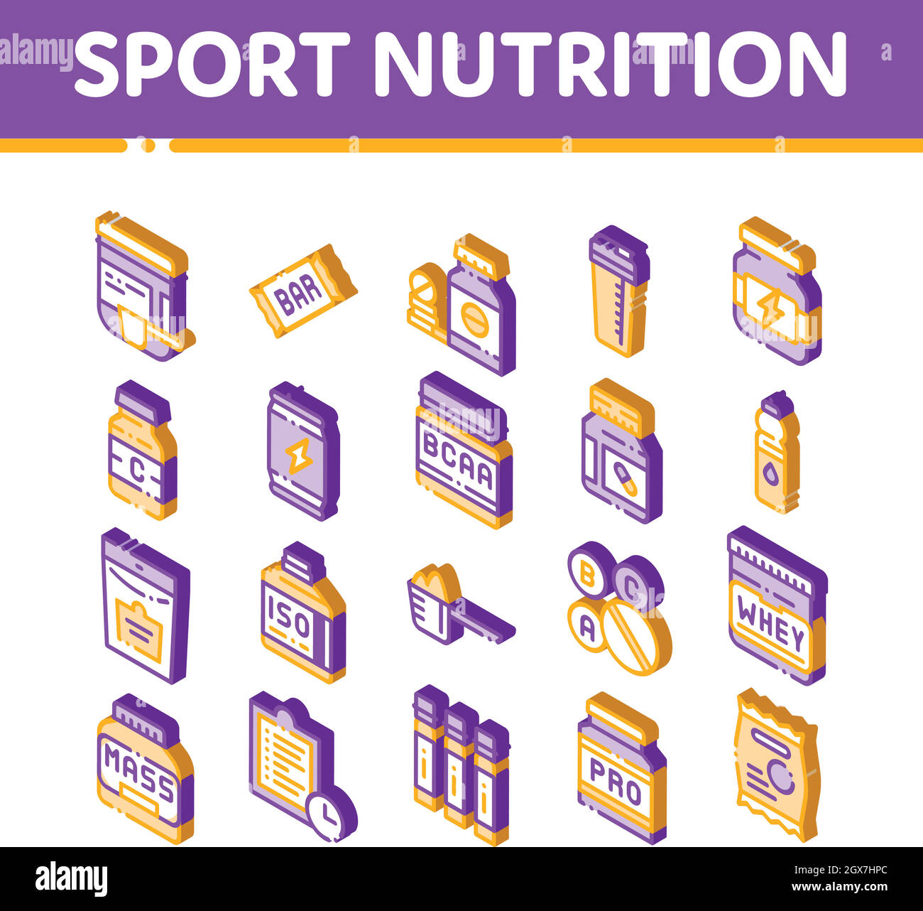 Sport Nutrition Cells Vector Isometric Icons Set Stock Vector