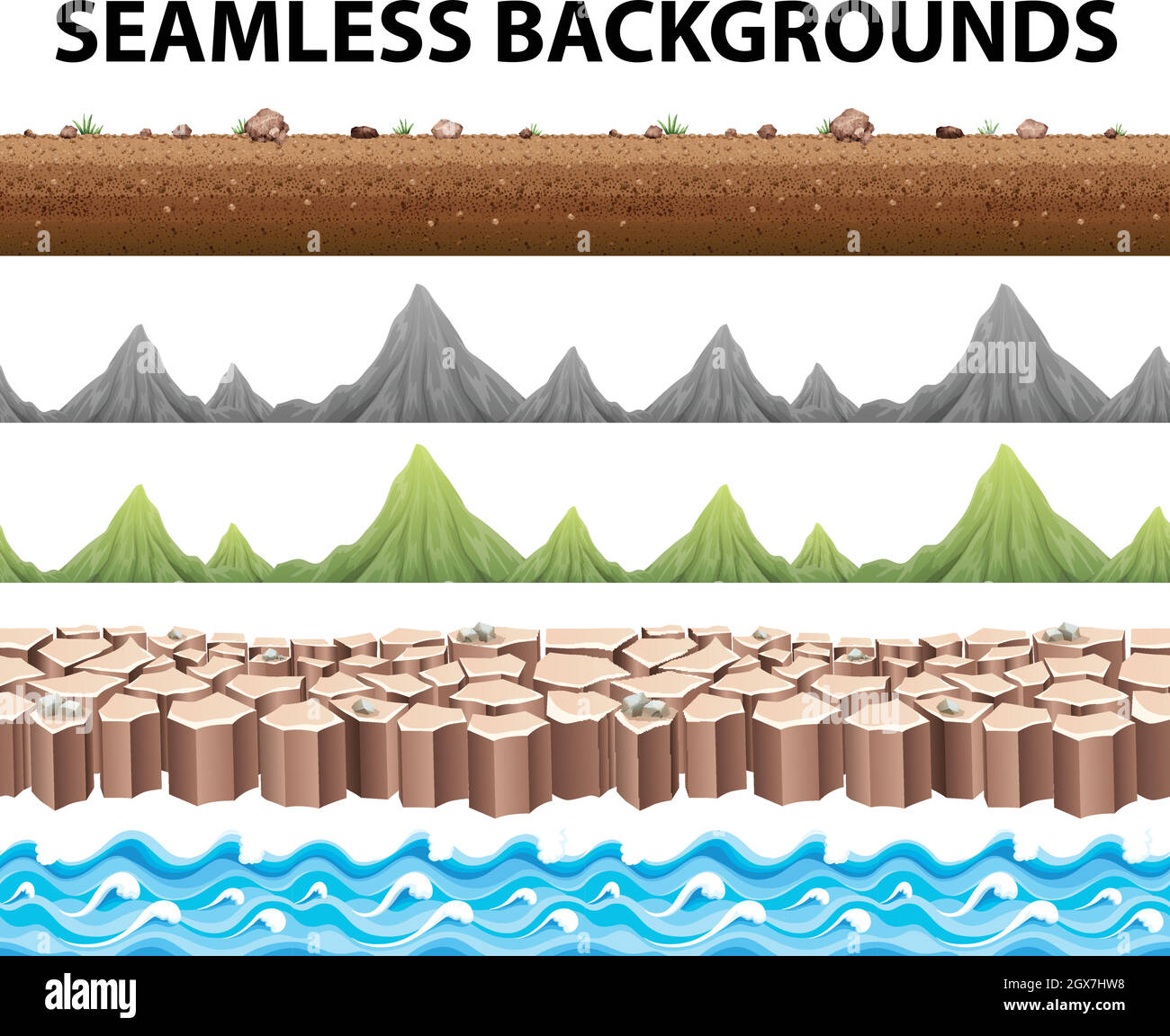 Seamless backgrounds with mountains and ocean Stock Vector