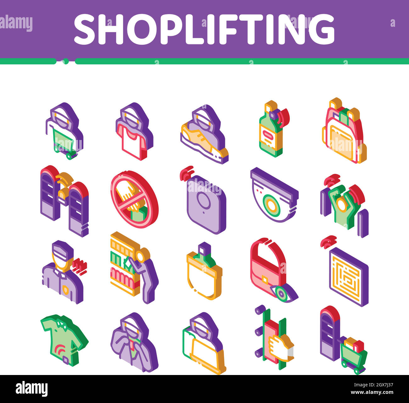 Shoplifting Isometric Icons Set Vector Stock Vector