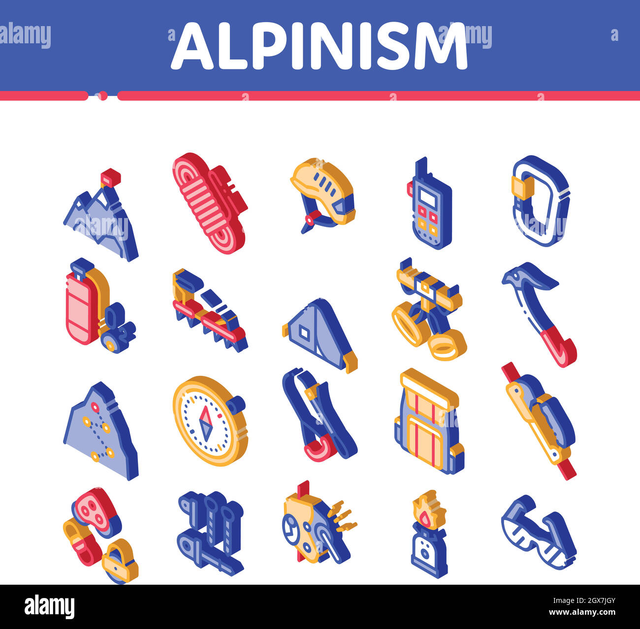 Alpinism Isometric Icons Set Vector Stock Vector
