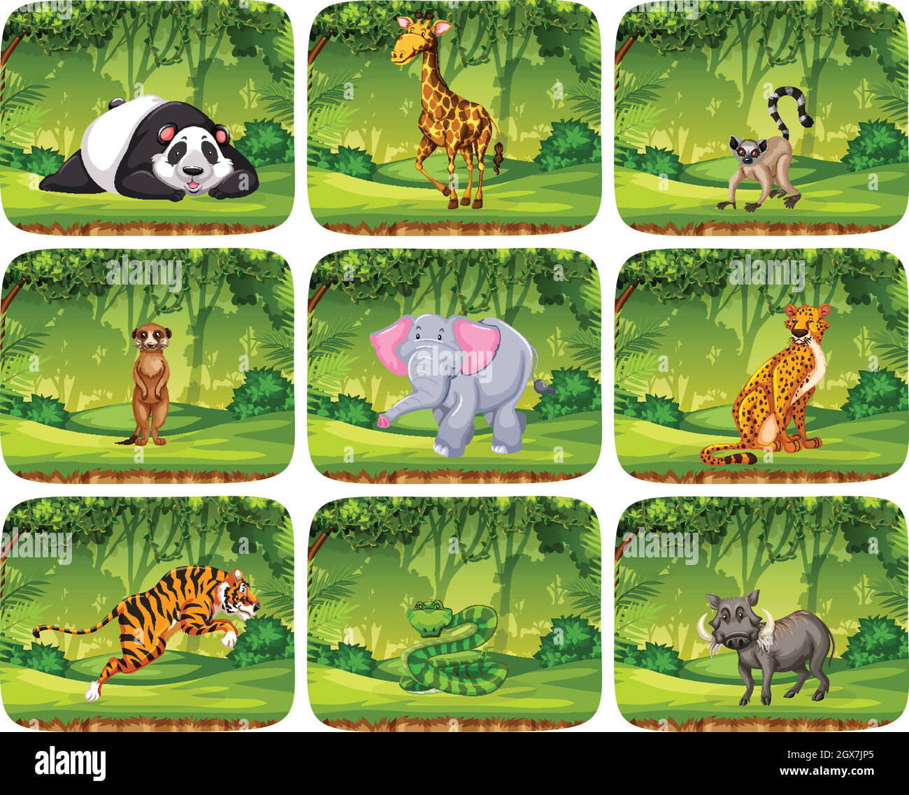 Set of animals in jungle scenens Stock Vector Image & Art - Alamy