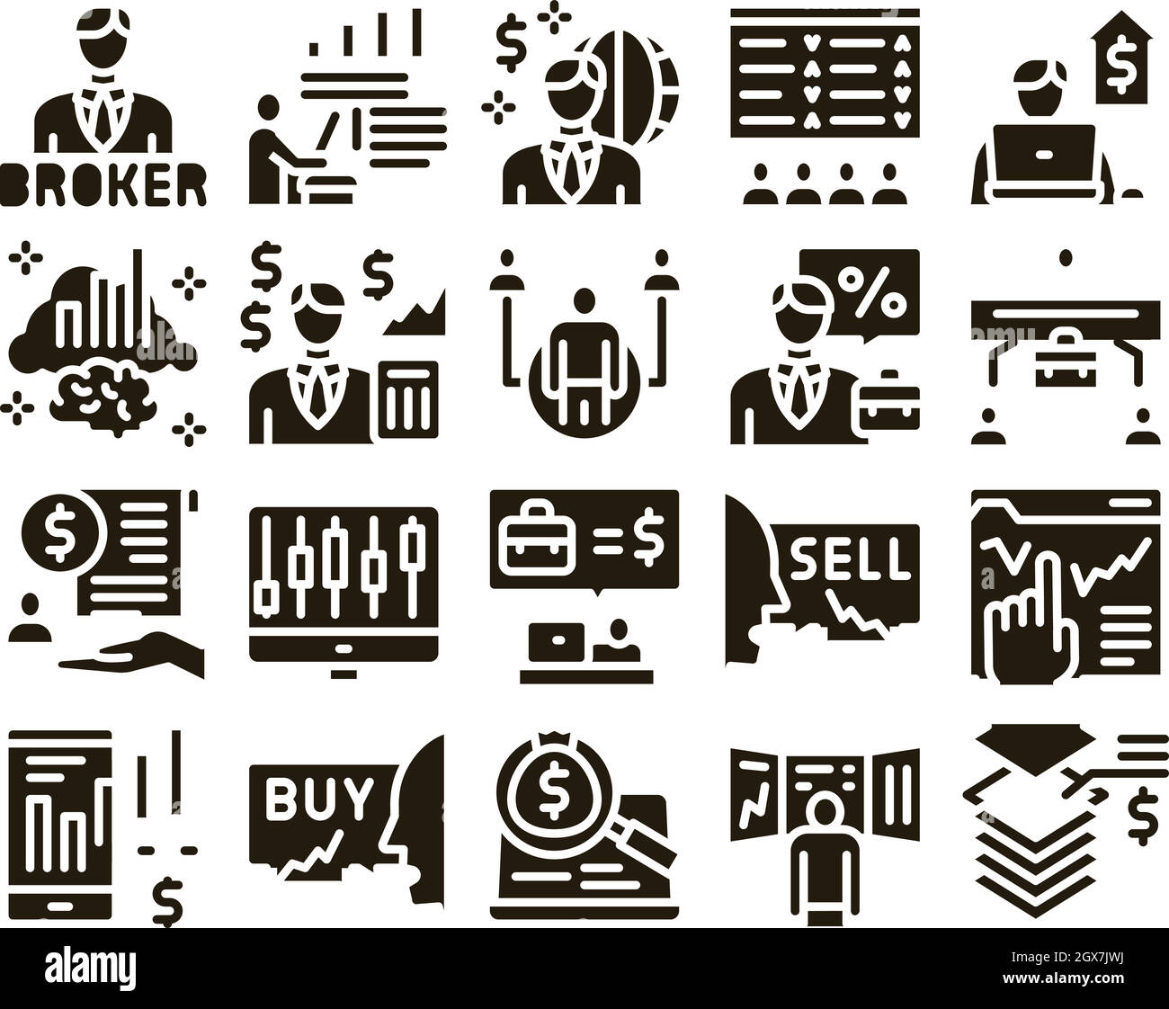 Broker Advice Business Glyph Set Vector Stock Vector