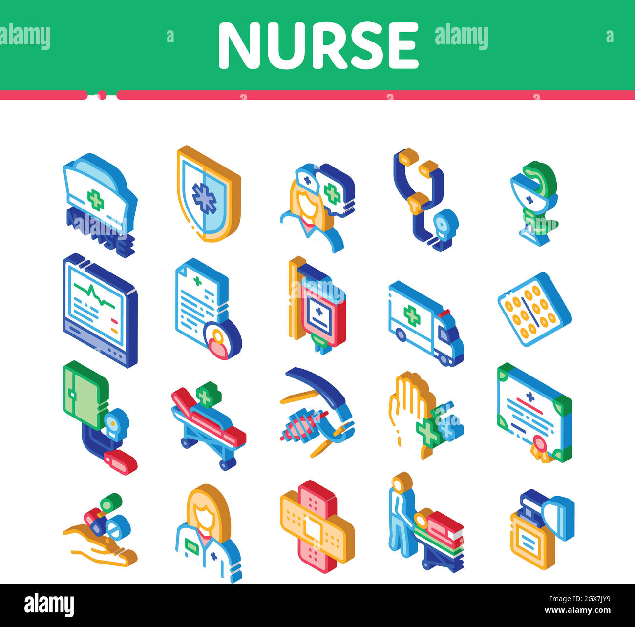 Nurse Medical Aid Isometric Icons Set Vector Stock Vector Image And Art