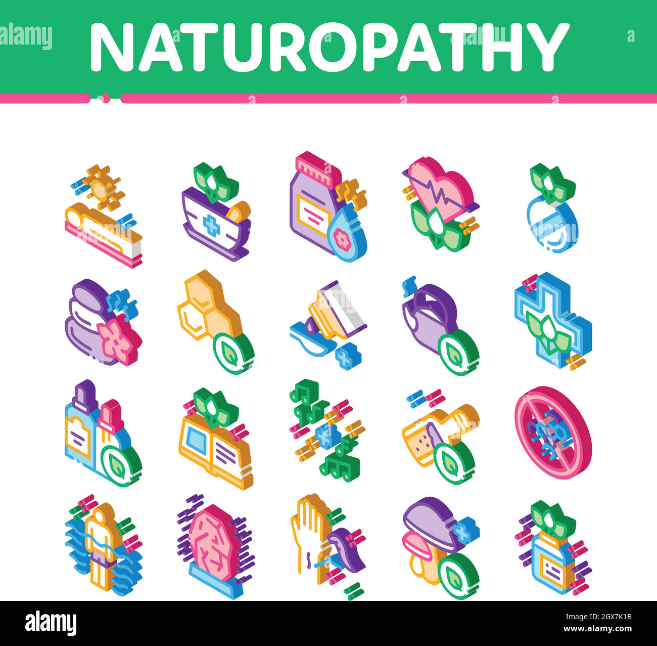 Traditional Naturopathy Isometric Icons Set Vector Stock Vector