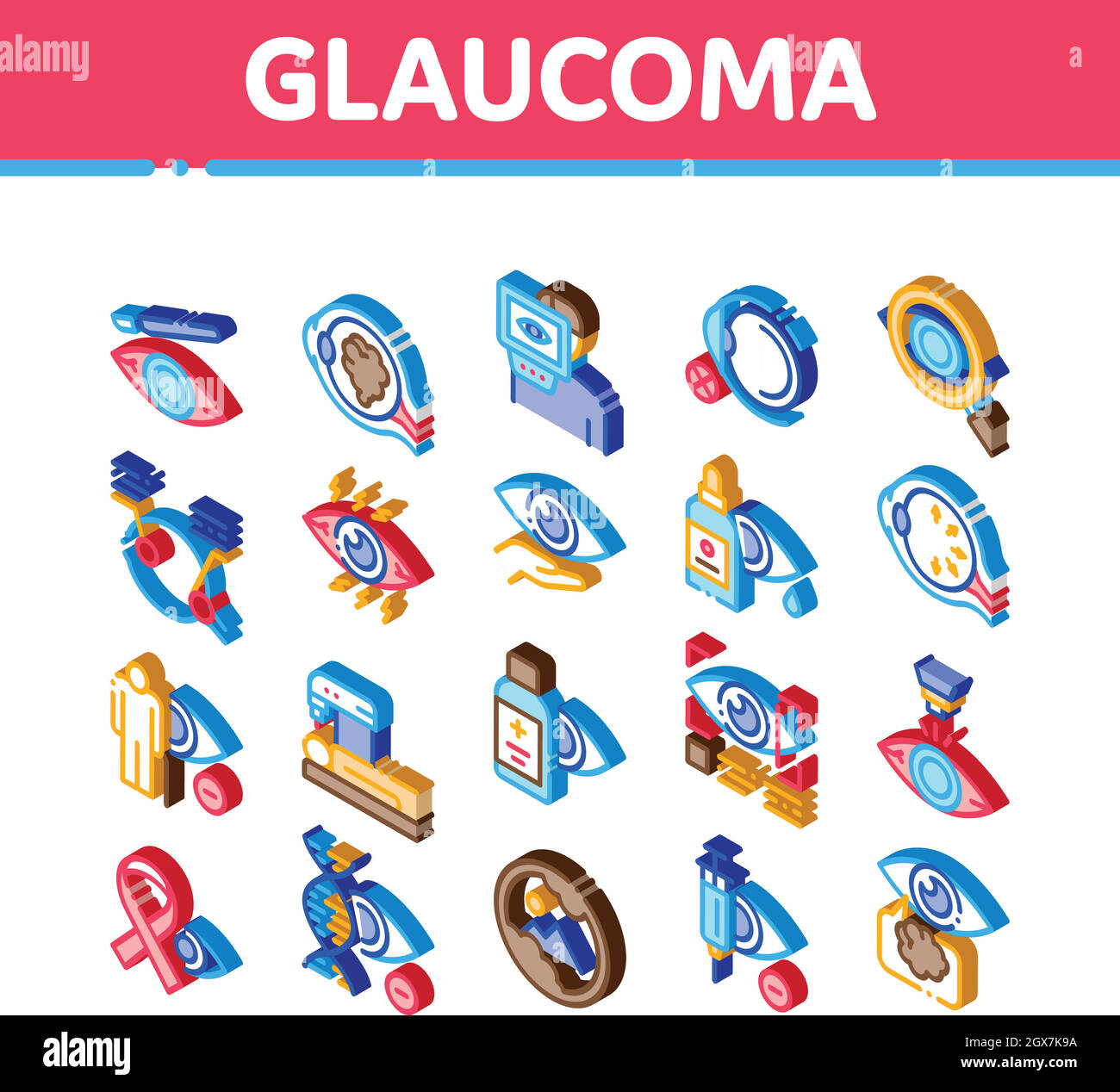 Glaucoma Ophthalmology Isometric Icons Set Vector Stock Vector
