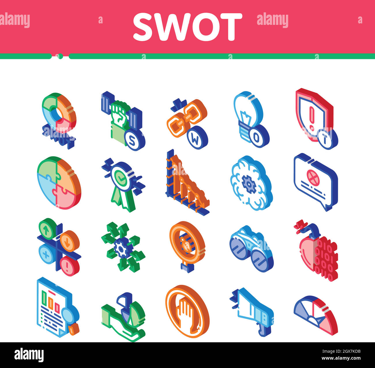 Swot Analysis Strategy Isometric Icons Set Vector Stock Vector