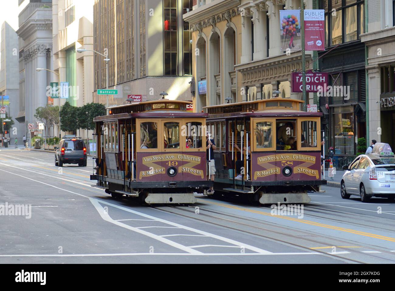 Historic Cable Car California Line on California Street at Battery